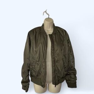 Olive Green Bomber Jacket with Relaxed Fit and Zipper Closure